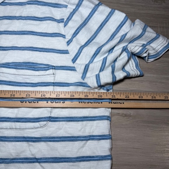 Faherty Brand Indigo Dyed Striped Short Sleeve Polo Casual Shirt Pocket Size L - Picture 8 of 9